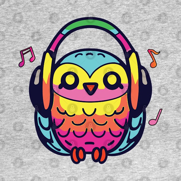 Happy Owl with headphones by SPJE Illustration Photography